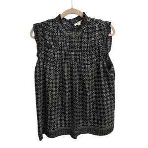Max Studio London black geometric short sleeve blouse size XL